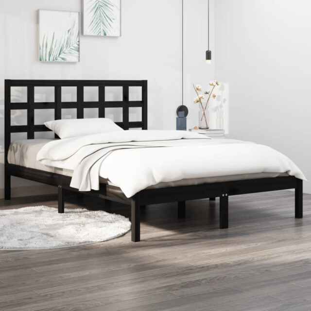Bed Frame Solid Pine Black 75x190cm Small Single Headboard Rustic Cozy
