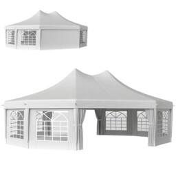 Gazebo White 8.9x6.5m Polyester Steel Frame 10-sided Heavy Duty