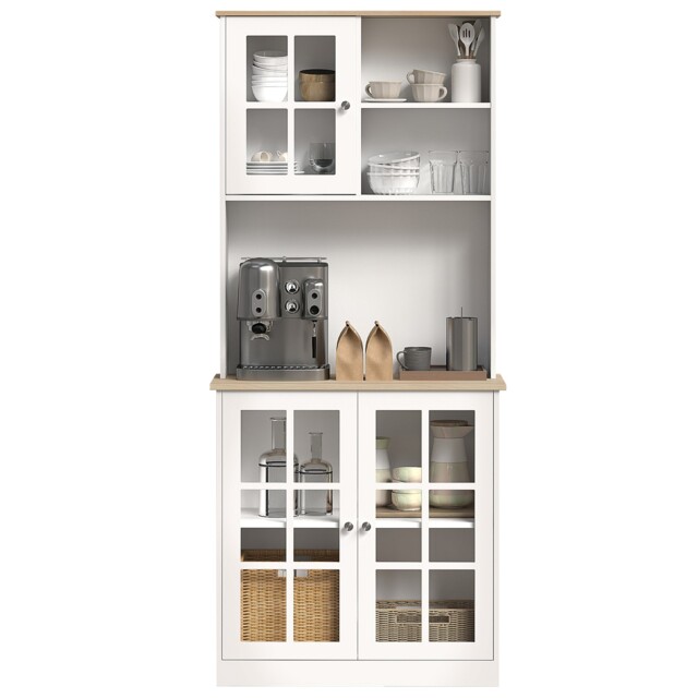 "Homcom 72"" Kitchen Solid Storage Sideboard Cabinet With Glass Door,"