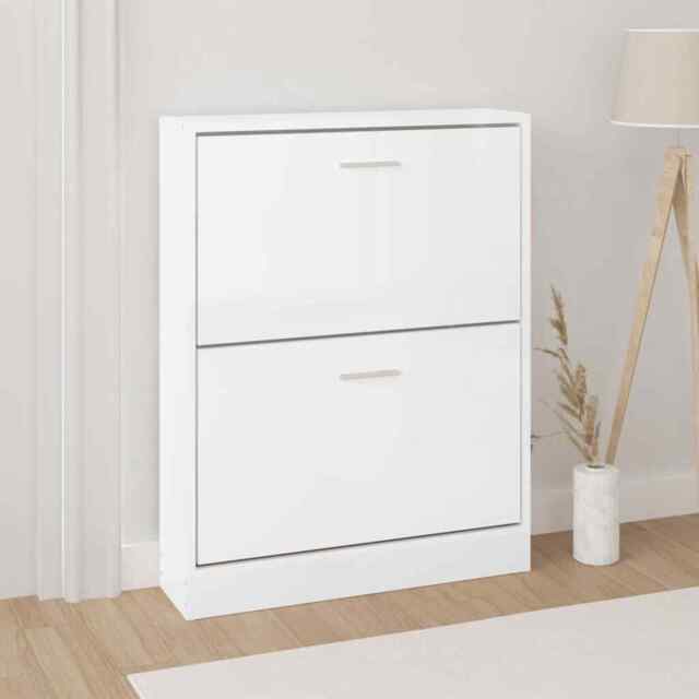 Shoe Cabinet High Gloss White 59x17x81 Cm Engineered Wood Vidaxl