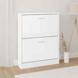 Shoe Cabinet High Gloss White 59x17x81 Cm Engineered Wood Vidaxl