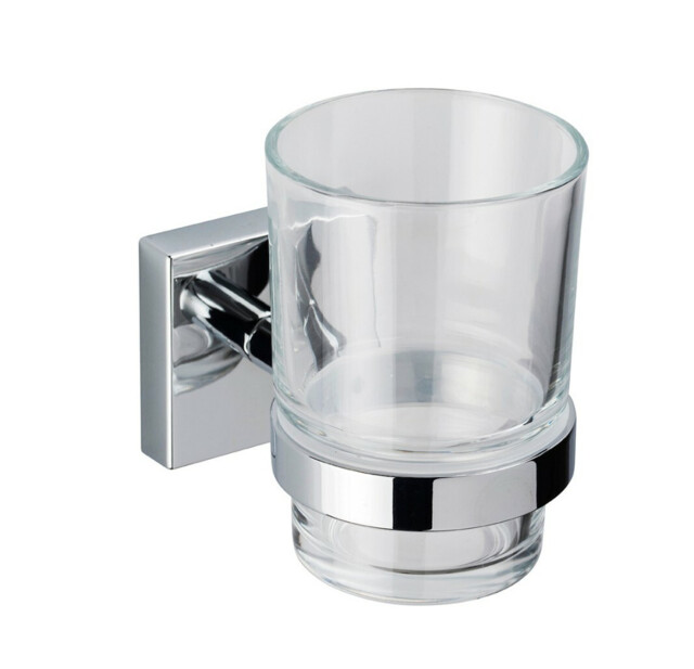 Croydex Toothbrush Holder Glass Tumbler Wall Mounted Flexi-fix Chrome