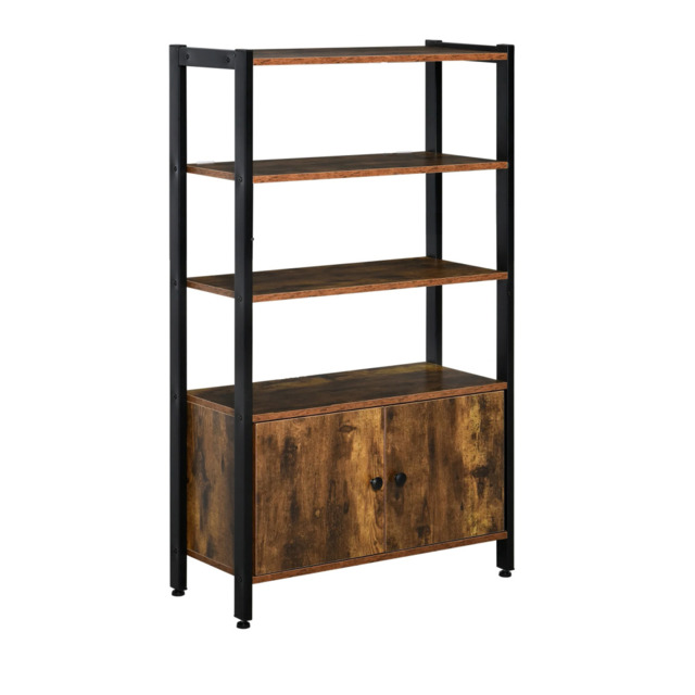 Industrial Style Bookcase With Cupboard 3 Display Shelves Storage