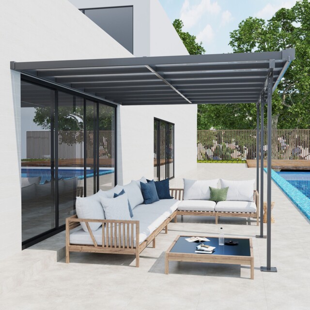 Outdoor Patio Wall-mounted 4.35 X 3(m) Gazebo Pergola, Aluminum Post,
