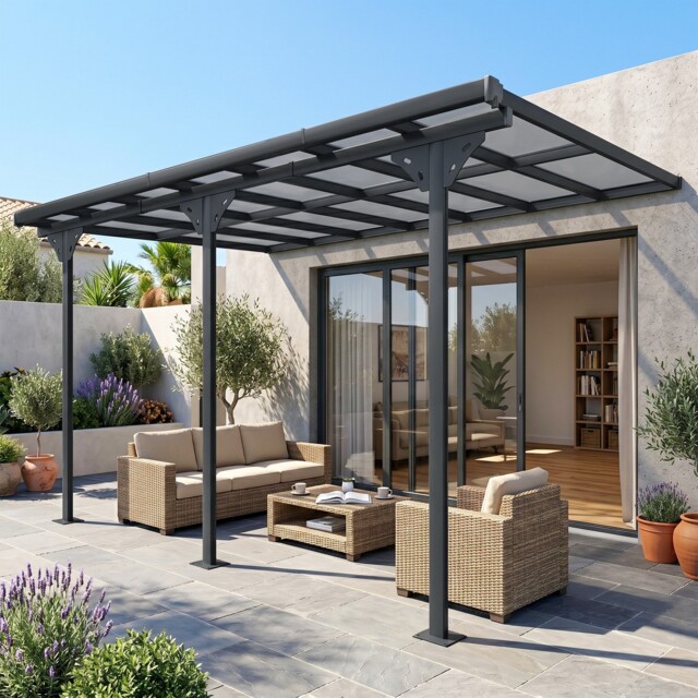 Outdoor Patio Wall-mounted 4.35 X 3(m) Gazebo Pergola, Aluminum Post,