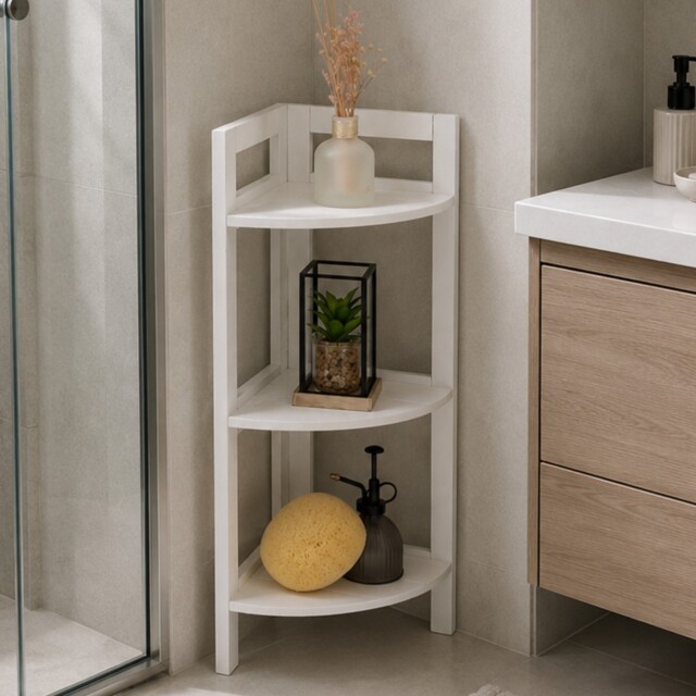Bathroom Corner Shelf 3 Tier Shelving Rack Unit White Display Stand