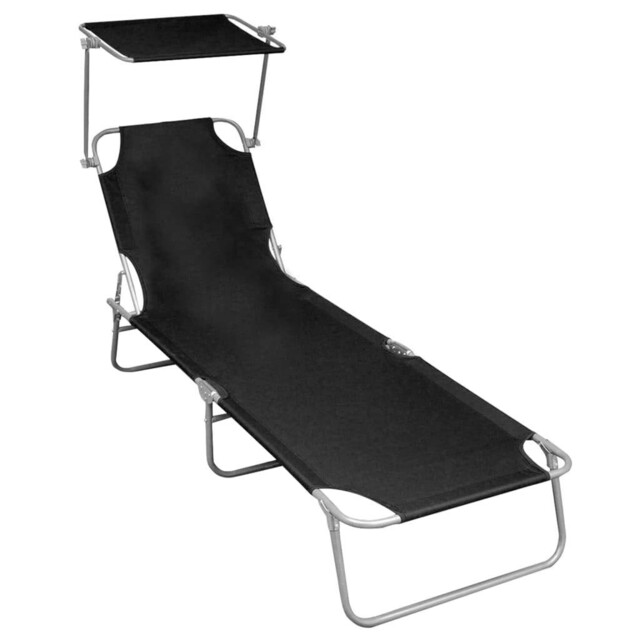 Sun Lounger Recliner Chair Folding Garden Beach Bed Adjustable Canopy