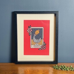 Aquarius Zodiac Wall Art Tarot Style Black Framed 26.5 X 21.5cm Air