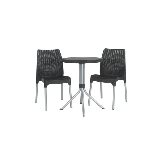 Keter Bistro Set 3 Piece Chelsea Graphite Outdoor Garden Table Chairs