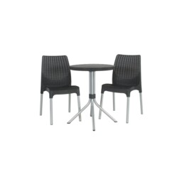 Keter Bistro Set 3 Piece Chelsea Graphite Outdoor Garden Table Chairs