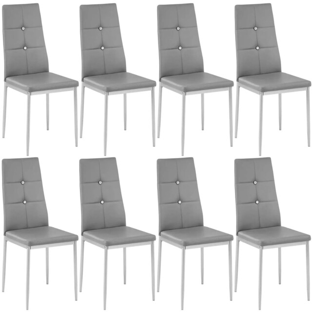 Tectake 402542 Grey Dining Chairs With Rhinestones Gre - Set Of 8