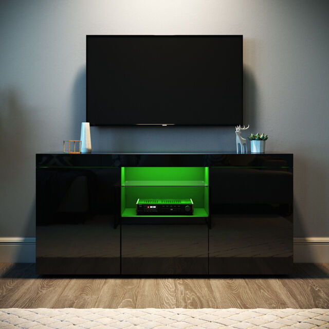 Tv Stand Entertainment Cupboard With Rgb Led High Gloss Door Unit