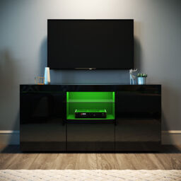 Tv Stand Entertainment Cupboard With Rgb Led High Gloss Door Unit