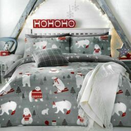 Double Size Grey & Red Christmas Duvet Cover Set Christmas Polar Bear