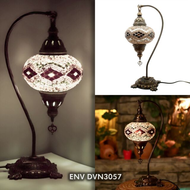 Handmade Swan Neck Table Lamp Turkish Moroccan Colorful Mosaic Glass