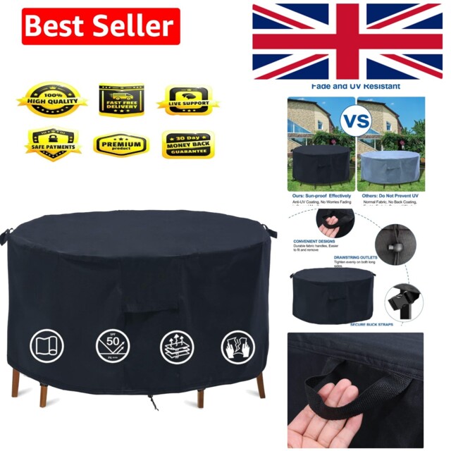 Waterproof Round Garden Table Cover - Black/white