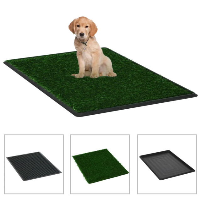 Pet Toilet Green & Black 76x51x3cm Pp Tray With Faux Turf Grid 2pcs.