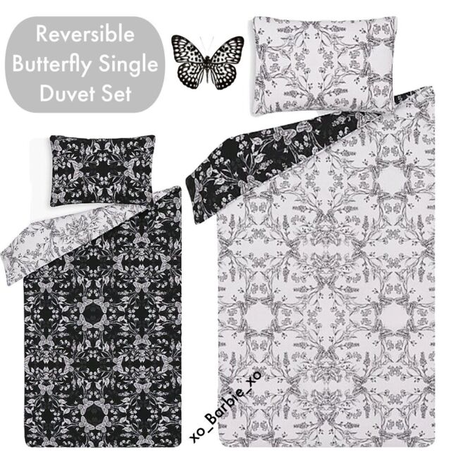 Black White Butterfly Toile Reversible Single Set Quilt Cover