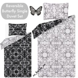 Black White Butterfly Toile Reversible Single Set Quilt Cover