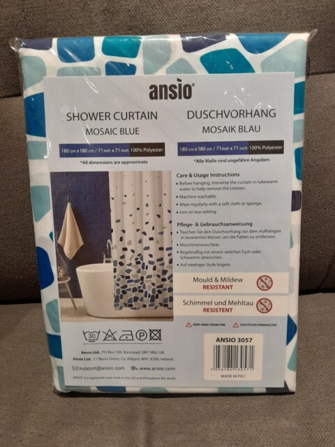 Ansio Shower Curtain, Mosaic Blue, 180 X 180 Cm Water Repellent Fabric