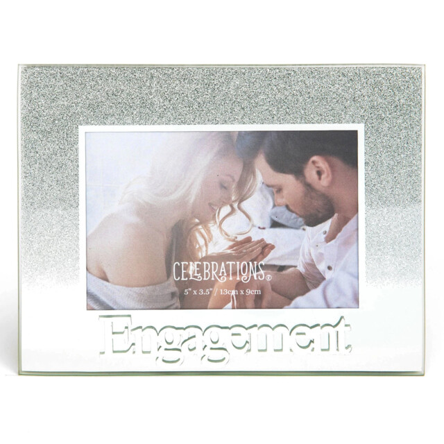 Celebrations Engagement Silver Glitter Glass Frames Standing Strut