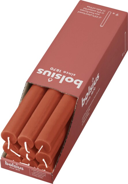Bolsius Tapered Dinner Pillar Candles - Orange - Pack Of 9 - Box 9,