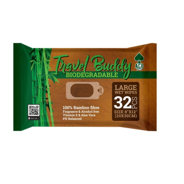 Ace Travel Buddy Large Body Wet Wipes No Rinse Bath Or Shower Bamboo