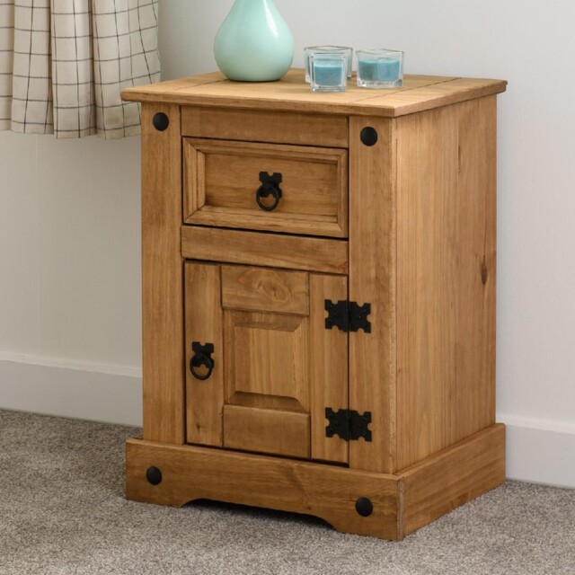 Bedside Table Small Petite 1 Door 1 Drawer Mexican Pine Bedroom