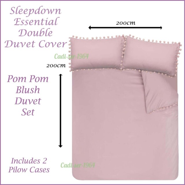 Sleepdown Blush Pink Double Duvet Cover Set Soft Touch Pom Pom Bedding