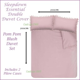 Sleepdown Blush Pink Double Duvet Cover Set Soft Touch Pom Pom Bedding