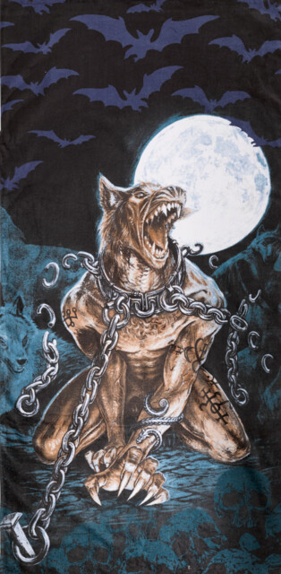 Loups Garou Beach Towel Alchemy Gothic Werewolf Wolf Skulls Moon Bats