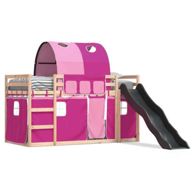 Bunk Bed With Slide And Curtains Pink 90x190 Cm Vidaxl
