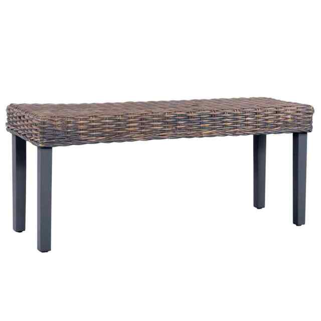 Bench 110 Cm Grey Natural Kubu Rattan And Solid Mango Wood Vidaxl