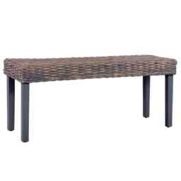Bench 110 Cm Grey Natural Kubu Rattan And Solid Mango Wood Vidaxl