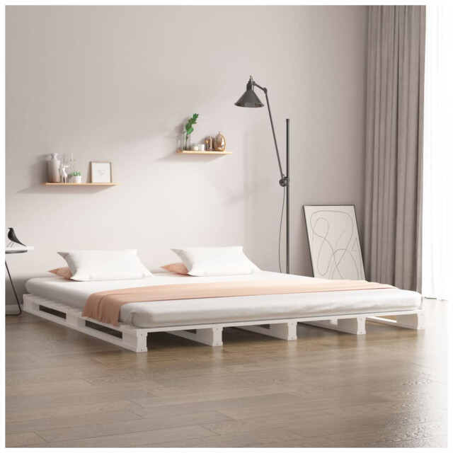 Pallet Bed Solid Pinewood White 200x200 Cm Low Platform Rustic Modern