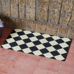 Black White Checked Coir Doormat Pvc Back Indoor Outdoor Door Mat 75cm