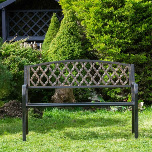 Warwick Metal Garden Bench With Web Pattern Cast Iron Back