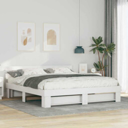 Bed Frame White 180x200 Cm Solid Pine Platform Headboard Minimalist