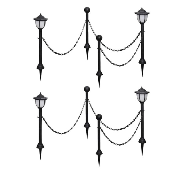 Solar Garden Lights 4pc Black Pp Posts 70cm/55cm Chain Fence 6m Set
