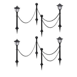 Solar Garden Lights 4pc Black Pp Posts 70cm/55cm Chain Fence 6m Set