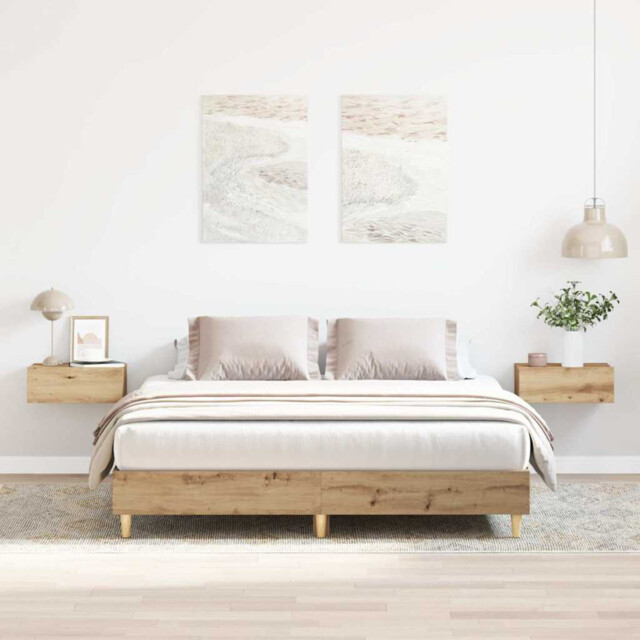 Bed Frame Artisan Oak 140x200cm Eucalyptus & Engineered Wood Slatted