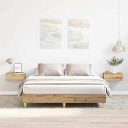 Bed Frame Artisan Oak 140x200cm Eucalyptus & Engineered Wood Slatted