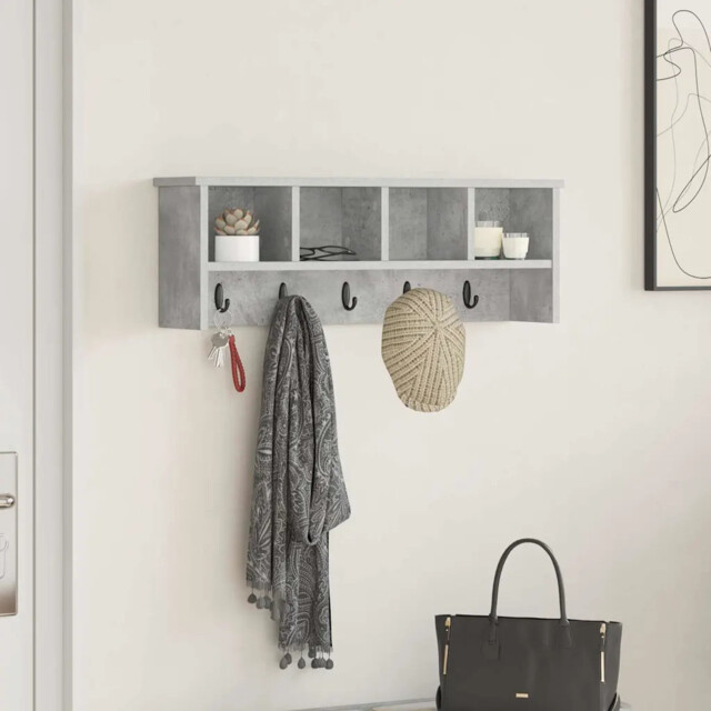 Wall-mounted Coat Rack With Shelf Concrete Grey 75 X 16 X 26 Cm Vidaxl