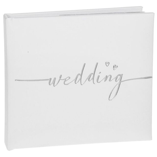 "Wedding Day White Photo Album With Silver Script - Large 4""x6"""