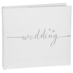 "Wedding Day White Photo Album With Silver Script - Large 4""x6"""