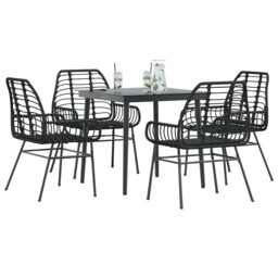 5 Piece Garden Dining Set Black Poly Rattan Glass Vidaxl