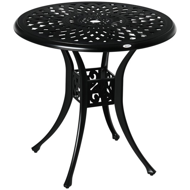 Outsunny 78 Cm Round Garden Dining Table With Parasol Hole, Black