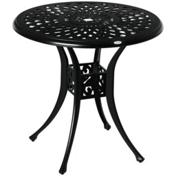 Outsunny 78 Cm Round Garden Dining Table With Parasol Hole, Black