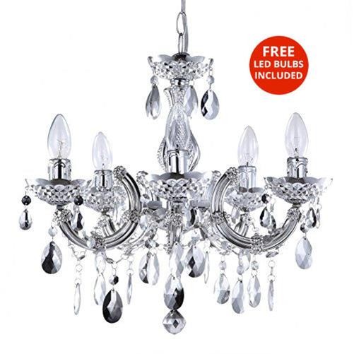 Litecraft Marie Therese Chandelier Ceiling 5 Arm With Free Led Bulbs -