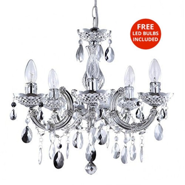Litecraft Marie Therese Chandelier Crystal Effect Silver 5 Arm & Free